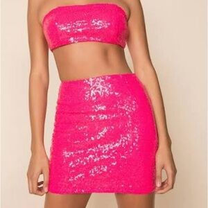 Superdown Hot Pink Sequin Skirt Set